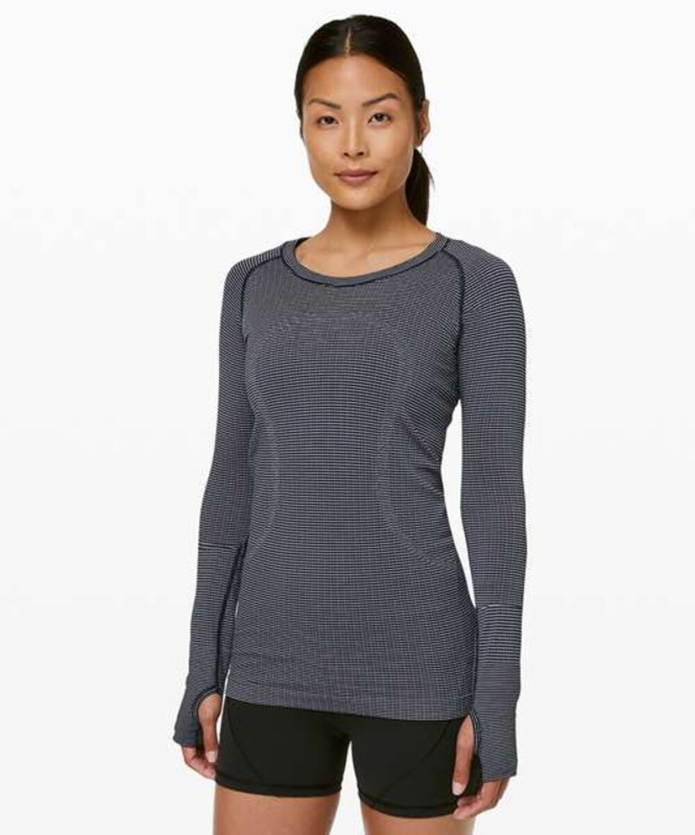 Lululemon Swiftly Tech True Navy White Long Sleeve Crew Shirt 2.0 Race Length 6